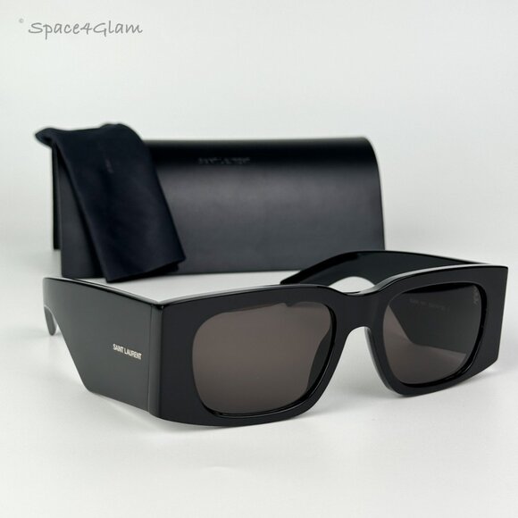 NEW Saint Laurent SL654 001 Black Dark Grey Rectangle Women Sunglasses - Picture 3 of 14